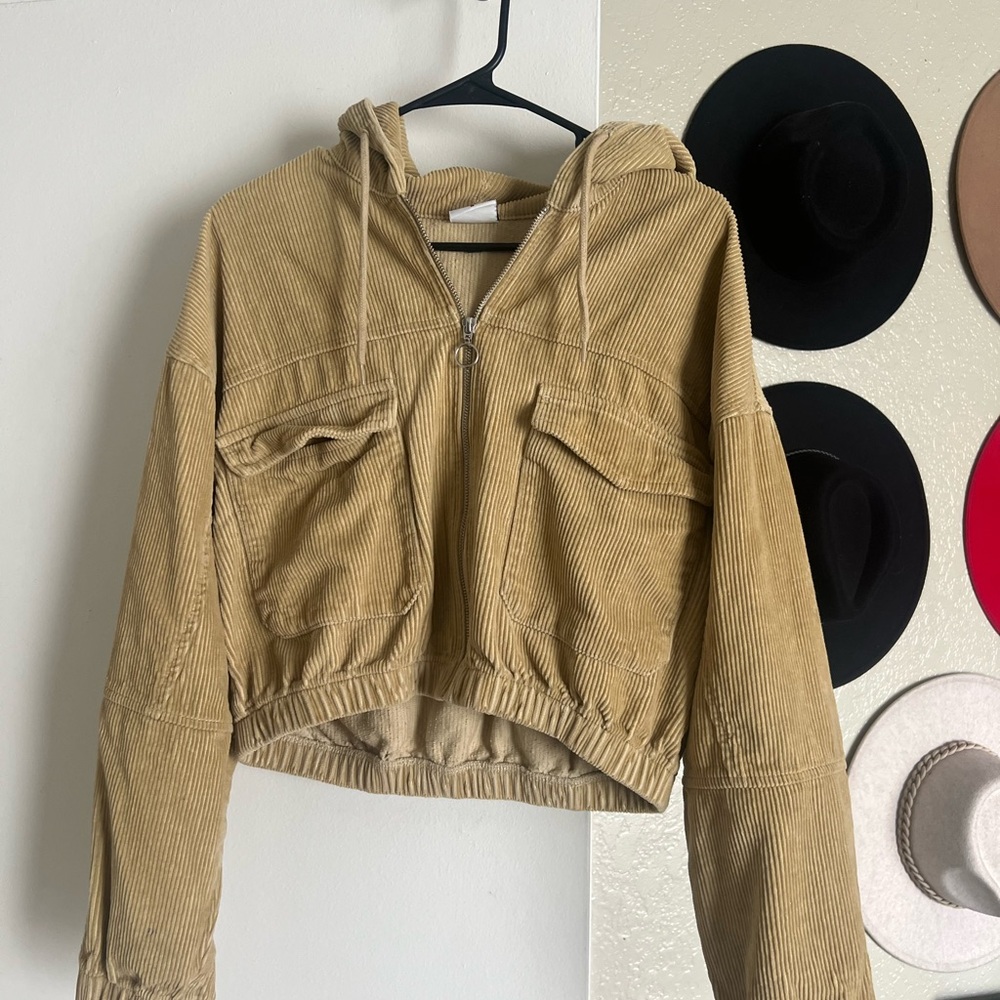 BDG Beige Corduroy Zip-Up Jacket